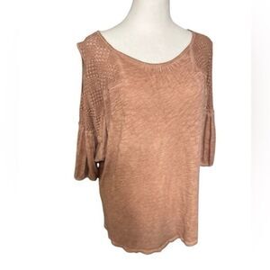XCVI Rust Colored Blouse cut out shoulder burn out style medium oversized
